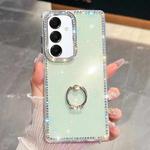 For Samsung Galaxy A16 5G Rhinestone Glitter TPU Ring Holder Anti-fall Phone Case(Light Green)