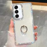 For Samsung Galaxy A16 5G Rhinestone Glitter TPU Ring Holder Anti-fall Phone Case(White)