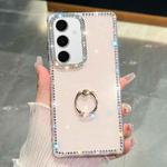 For Samsung Galaxy S24 FE 5G Rhinestone Glitter TPU Ring Holder Anti-fall Phone Case(Light Pink)