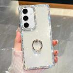 For Samsung Galaxy S24 FE 5G Rhinestone Glitter TPU Ring Holder Anti-fall Phone Case(White)