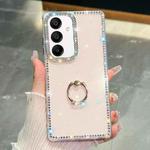 For Samsung Galaxy A15 5G Rhinestone Glitter TPU Ring Holder Anti-fall Phone Case(Light Pink)