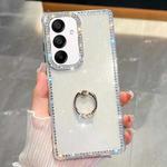 For Samsung Galaxy A15 5G Rhinestone Glitter TPU Ring Holder Anti-fall Phone Case(White)