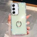 For Samsung Galaxy A55 5G Rhinestone Glitter TPU Ring Holder Anti-fall Phone Case(Light Green)