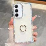 For Samsung Galaxy A55 5G Rhinestone Glitter TPU Ring Holder Anti-fall Phone Case(Transparent)