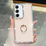 For Samsung Galaxy A35 5G Rhinestone Glitter TPU Ring Holder Anti-fall Phone Case(Light Pink)