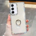 For Samsung Galaxy A35 5G Rhinestone Glitter TPU Ring Holder Anti-fall Phone Case(White)