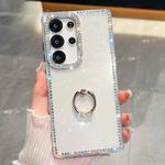 For Samsung Galaxy S24 Ultra 5G Rhinestone Glitter TPU Ring Holder Anti-fall Phone Case(White)