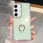 For Samsung Galaxy S24+ 5G Rhinestone Glitter TPU Ring Holder Anti-fall Phone Case(Light Green)
