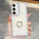 For Samsung Galaxy S24 5G Rhinestone Glitter TPU Ring Holder Anti-fall Phone Case(Transparent)