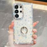 For Samsung Galaxy S23 Ultra 5G Rhinestone Glitter TPU Ring Holder Anti-fall Phone Case(Transparent Stars)