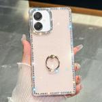For Samsung Galaxy A07 5G Rhinestone Glitter TPU Ring Holder Anti-fall Phone Case(Light Pink)