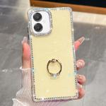 For Samsung Galaxy A07 5G Rhinestone Glitter TPU Ring Holder Anti-fall Phone Case(Light Yellow)