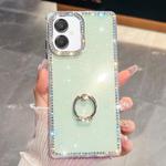 For Samsung Galaxy A07 5G Rhinestone Glitter TPU Ring Holder Anti-fall Phone Case(Light Green)