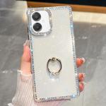 For Samsung Galaxy A07 5G Rhinestone Glitter TPU Ring Holder Anti-fall Phone Case(White)