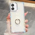For Samsung Galaxy A07 5G Rhinestone Glitter TPU Ring Holder Anti-fall Phone Case(Transparent)