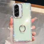 For Samsung Galaxy A17 5G Rhinestone Glitter TPU Ring Holder Anti-fall Phone Case(Light Green)