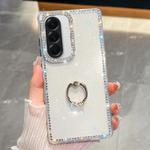 For Samsung Galaxy A17 5G Rhinestone Glitter TPU Ring Holder Anti-fall Phone Case(White)