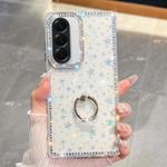 For Samsung Galaxy A17 5G Rhinestone Glitter TPU Ring Holder Anti-fall Phone Case(Transparent Stars)