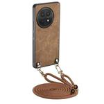 For OnePlus 13 Vintage Leather PC Back Cover Phone Case with Crossbody Strap(Brown)
