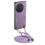 For OnePlus 13 Vintage Leather PC Back Cover Phone Case with Crossbody Strap(Purple)