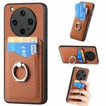 For OPPO Find X8 Ultra Carbon Fiber Card Wallet Ring Phone Case(Brown)