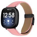 For Fitbit Versa 3 / 4 Lychee Texture Black Turtle Back Buckle Leather Watch Band(Pink)