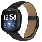 For Fitbit Versa 3 / 4 Lychee Texture Black Turtle Back Buckle Leather Watch Band(Black)