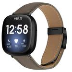 For Fitbit Versa 3 / 4 Lychee Texture Black Turtle Back Buckle Leather Watch Band(Gray)
