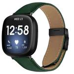For Fitbit Versa 3 / 4 Lychee Texture Black Turtle Back Buckle Leather Watch Band(Green)