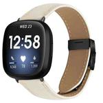 For Fitbit Versa 3 / 4 Lychee Texture Black Turtle Back Buckle Leather Watch Band(Creamy White)