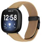 For Fitbit Versa 3 / 4 Lychee Texture Black Turtle Back Buckle Leather Watch Band(Camel)