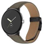 For Google Pixel Watch / Watch 2 / 3 41mm Lychee Texture Black Turtle Back Buckle Leather Watch Band(Gray)