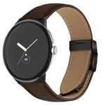 For Google Pixel Watch / Watch 2 / 3 41mm Lychee Texture Black Turtle Back Buckle Leather Watch Band(Coffee Color)