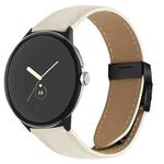 For Google Pixel Watch / Watch 2 / 3 41mm Lychee Texture Black Turtle Back Buckle Leather Watch Band(Creamy White)