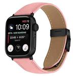 For Apple Watch 42mm / 41mm / 40mm / 38mm Lychee Texture Black Turtle Back Buckle Leather Watch Band(Pink)