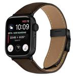 For Apple Watch 42mm / 41mm / 40mm / 38mm Lychee Texture Black Turtle Back Buckle Leather Watch Band(Coffee Color)