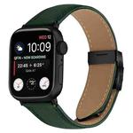 For Apple Watch 42mm / 41mm / 40mm / 38mm Lychee Texture Black Turtle Back Buckle Leather Watch Band(Green)