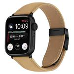 For Apple Watch 42mm / 41mm / 40mm / 38mm Lychee Texture Black Turtle Back Buckle Leather Watch Band(Camel)