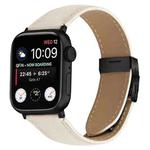 For Apple Watch 46mm / 49mm / 45mm / 44mm Lychee Texture Black Turtle Back Buckle Leather Watch Band(Creamy White)