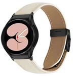 For Samsung Galaxy Watch 7 40 / 44mm Quick Release Lychee Texture Black Turtle Back Buckle Leather Watch Band(Creamy White)