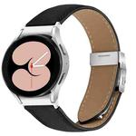 For Samsung Galaxy Watch 7 40 / 44mm Lychee Texture Silver Turtle Back Buckle Leather Watch Band(Black)