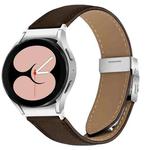 For Samsung Galaxy Watch 7 40 / 44mm Lychee Texture Silver Turtle Back Buckle Leather Watch Band(Coffee Color)