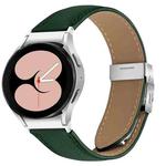 For Samsung Galaxy Watch 7 40 / 44mm Lychee Texture Silver Turtle Back Buckle Leather Watch Band(Green)