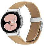 For Samsung Galaxy Watch 7 40 / 44mm Lychee Texture Silver Turtle Back Buckle Leather Watch Band(Camel)