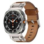 For Samsung Galaxy Watch Ultra 47mm Explorer Stainless Steel Head Leather Watch Band(Titanium Crazy Horse)