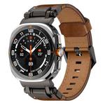 For Samsung Galaxy Watch Ultra 47mm Explorer Stainless Steel Head Leather Watch Band(Black Crazy Horse)