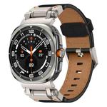 For Samsung Galaxy Watch Ultra 47mm Explorer Stainless Steel Head Leather Watch Band(Titanium Black)