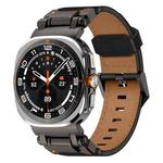 For Samsung Galaxy Watch Ultra 47mm Explorer Stainless Steel Head Leather Watch Band(Black)