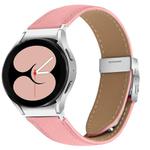For Samsung Galaxy Watch 7 40 / 44mm Quick Release Lychee Texture Silver Turtle Back Buckle Leather Watch Band(Pink)