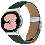 For Samsung Galaxy Watch 7 40 / 44mm Quick Release Lychee Texture Silver Turtle Back Buckle Leather Watch Band(Green)